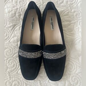 New Karl Lagerfeld Shoes Paris Quincy Black Suede Dress Loafers NWOT